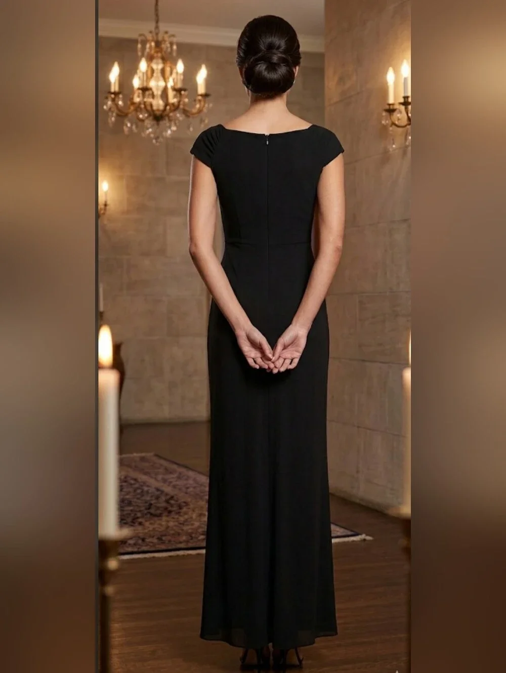 David Meister Black Twist Bust Cap Sleeve Maxi Gown Dress Size 2 Formal